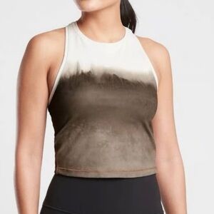 Athleta Brown White Shanti Watercolor Stripe Crop High Neck Tank
